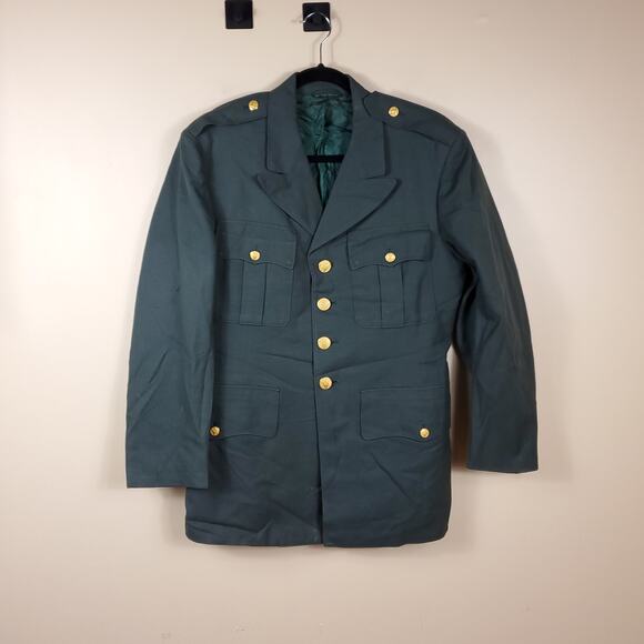 Vintage Army Green Service Coat Blazer Gold Tone Hardware Wool 42R - Picture 1 of 12